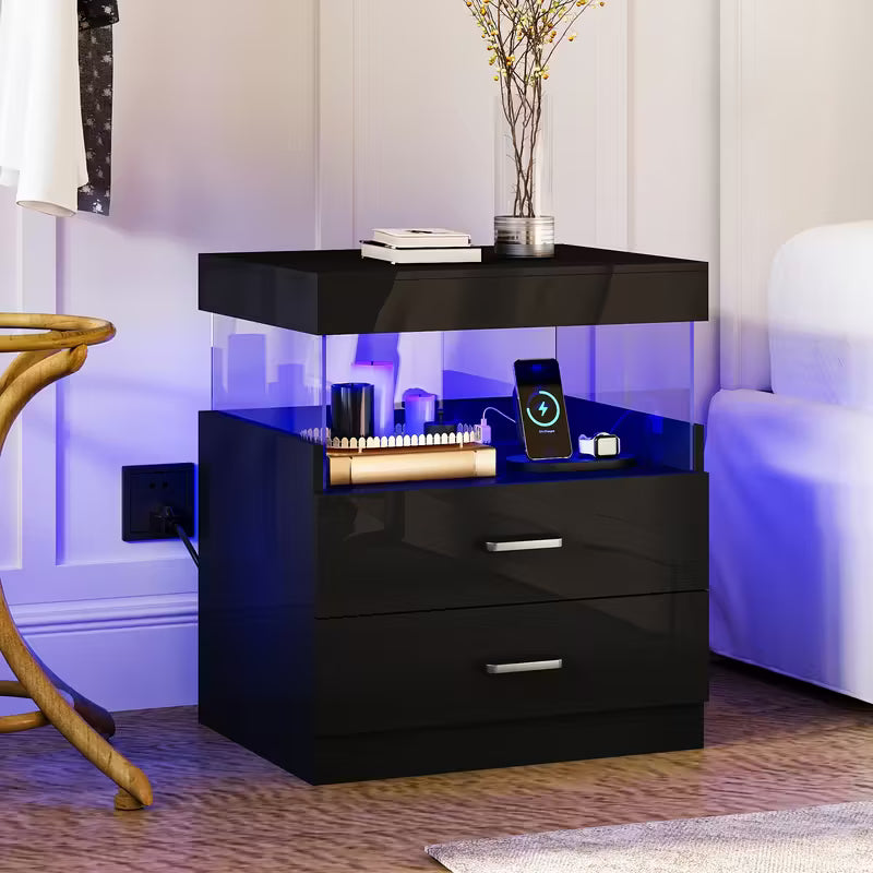 Vega High Gloss LED Nightstand, Set of 2