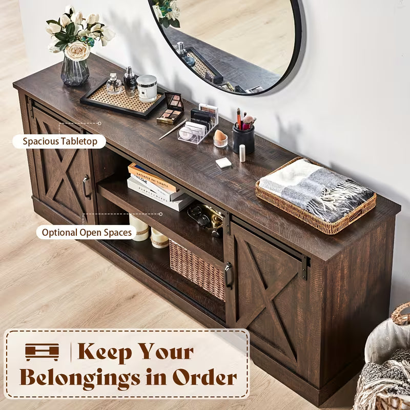 Caldwell 66" Farmhouse TV Console with Sliding Barn Doors