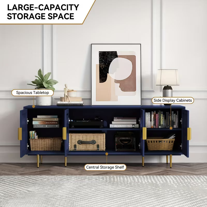Vesper Contemporary TV Console with Glass Doors and Gold Legs