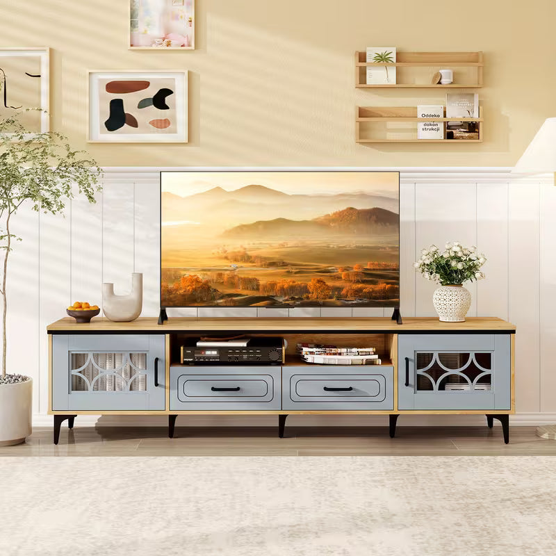 Bellamy 71" Mid-Century TV Console with Glass Cabinets