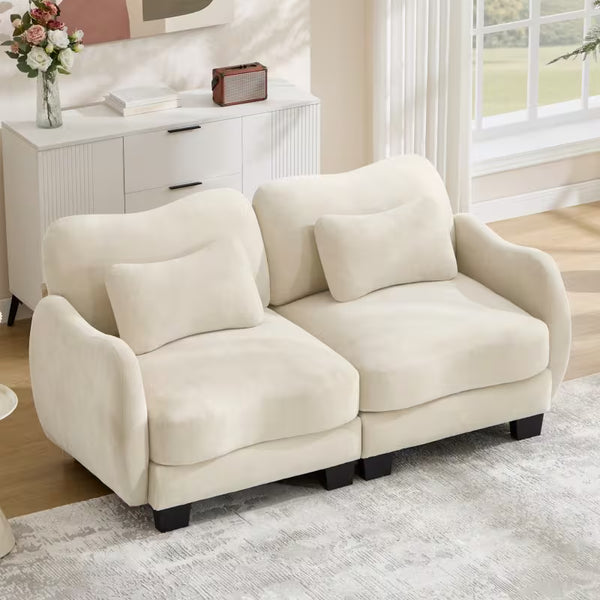 Delphine Curved Chenille Loveseat in living room setting