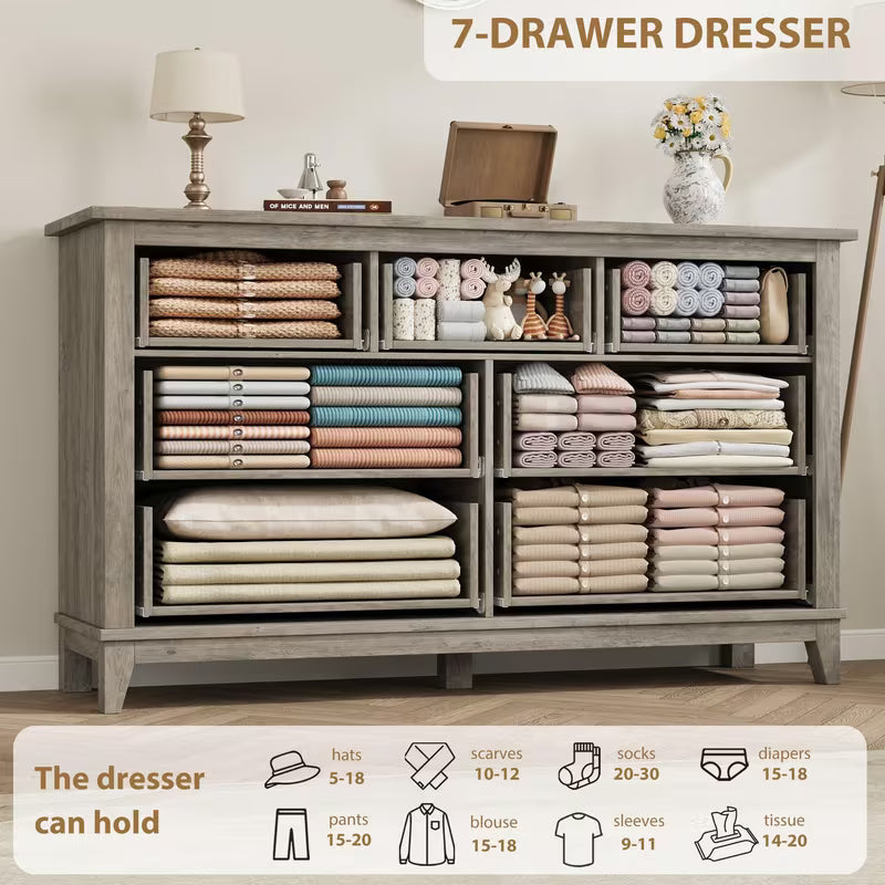 Wren 54" Wide 7-Drawer Dresser in Weathered Grey
