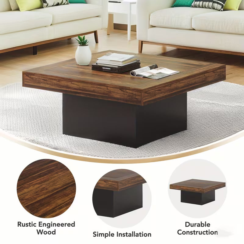 Marden 35" Square Wood Coffee Table with Block Base