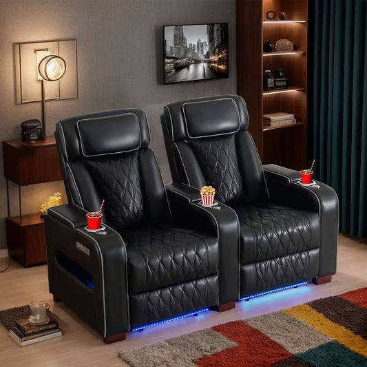 Consofa 2-Seat Home Theater Power Recliner with LED Base Lighting