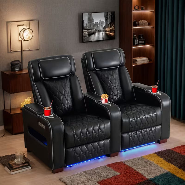 Consofa 2-Seat Home Theater Power Recliner with LED Base Lighting
