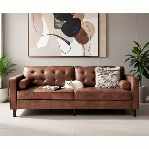 Hartwell Tufted Sofa in Warm Brown Suede