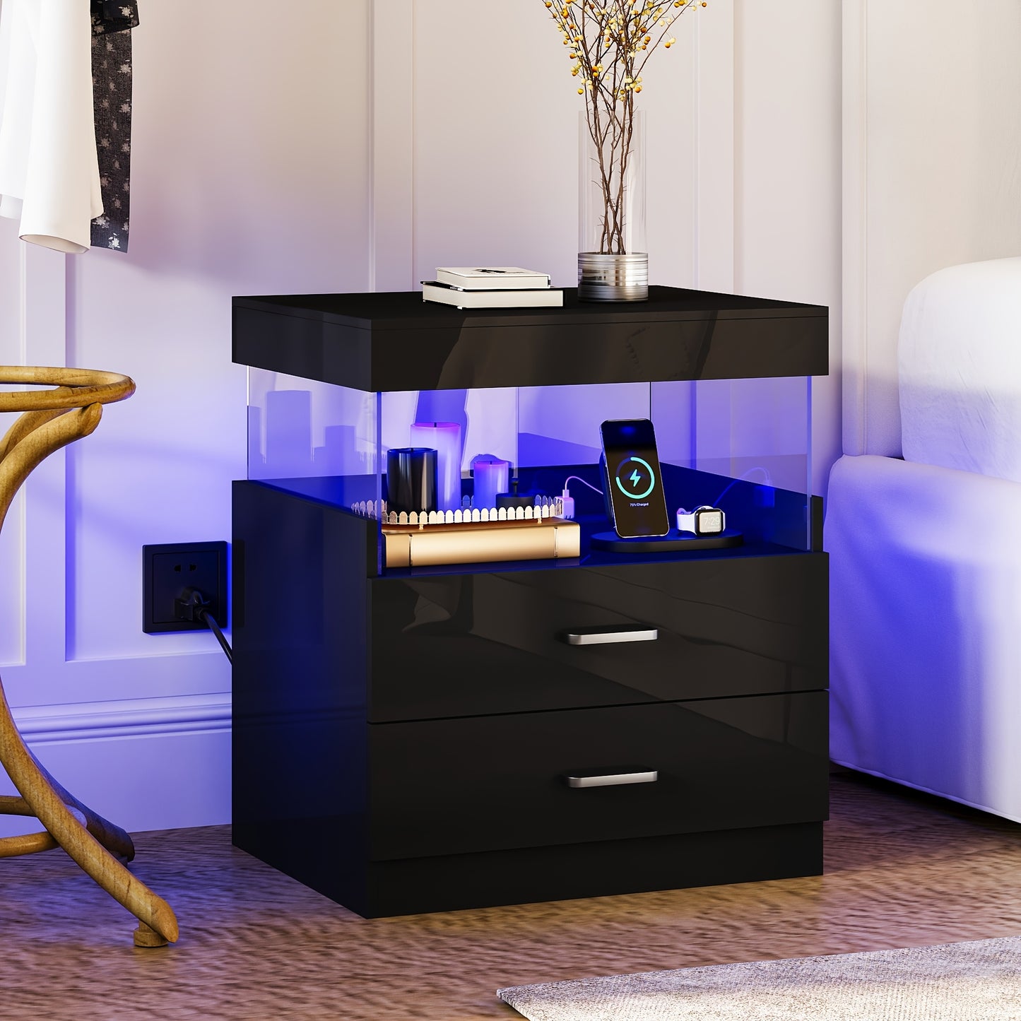 Sennfield Furniture Vega High Gloss LED Nightstand - Black