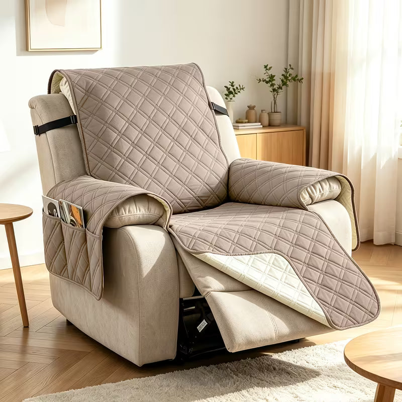 Quilted Recliner Protector Cover with Side Pockets
