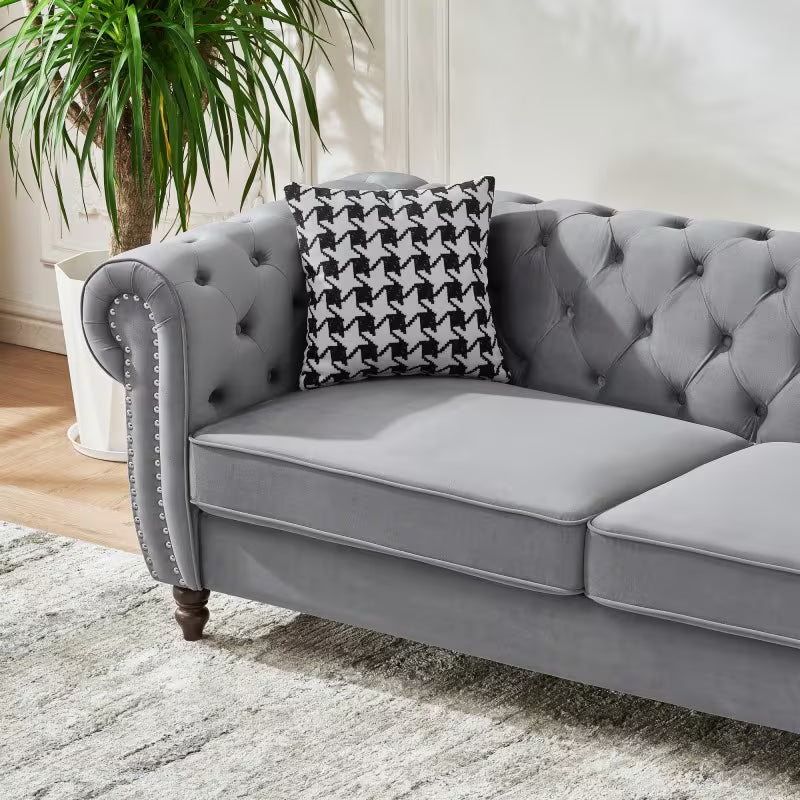 Beckwith Chesterfield Loveseat in Grey Velvet