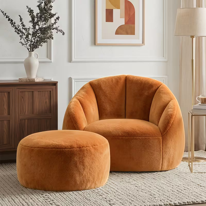 Marigold Velvet Accent Chair & Ottoman Set, Set of 2