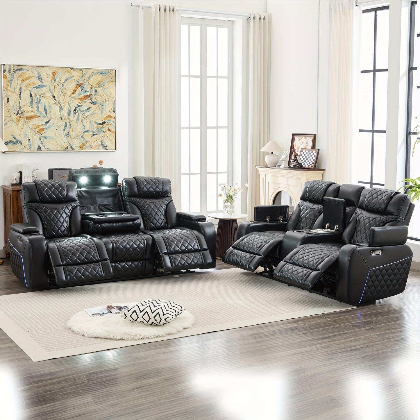 Sterling 2-Piece Power Reclining Home Theater Sofa & Loveseat Set - Black - Sennfield Furniture