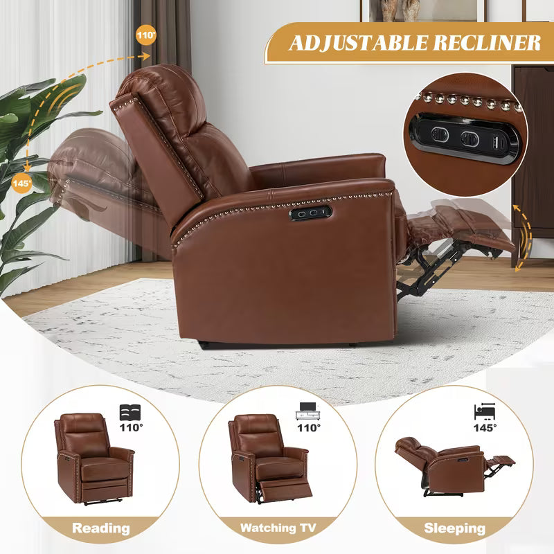 Holt Genuine Leather Power Recliner with USB Port