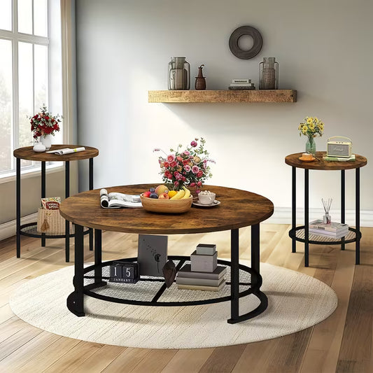 Kellan Round Nesting Coffee Table Set, 3-Piece in living room setting