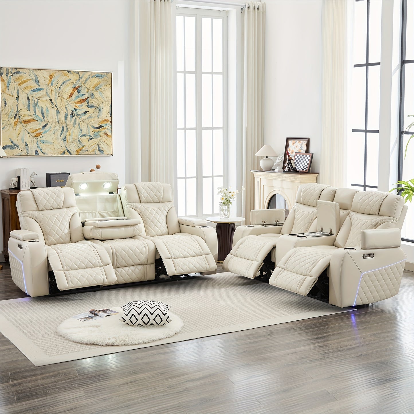 Sterling 2-Piece Power Reclining Home Theater Sofa & Loveseat Set - Beige - Sennfield Furniture
