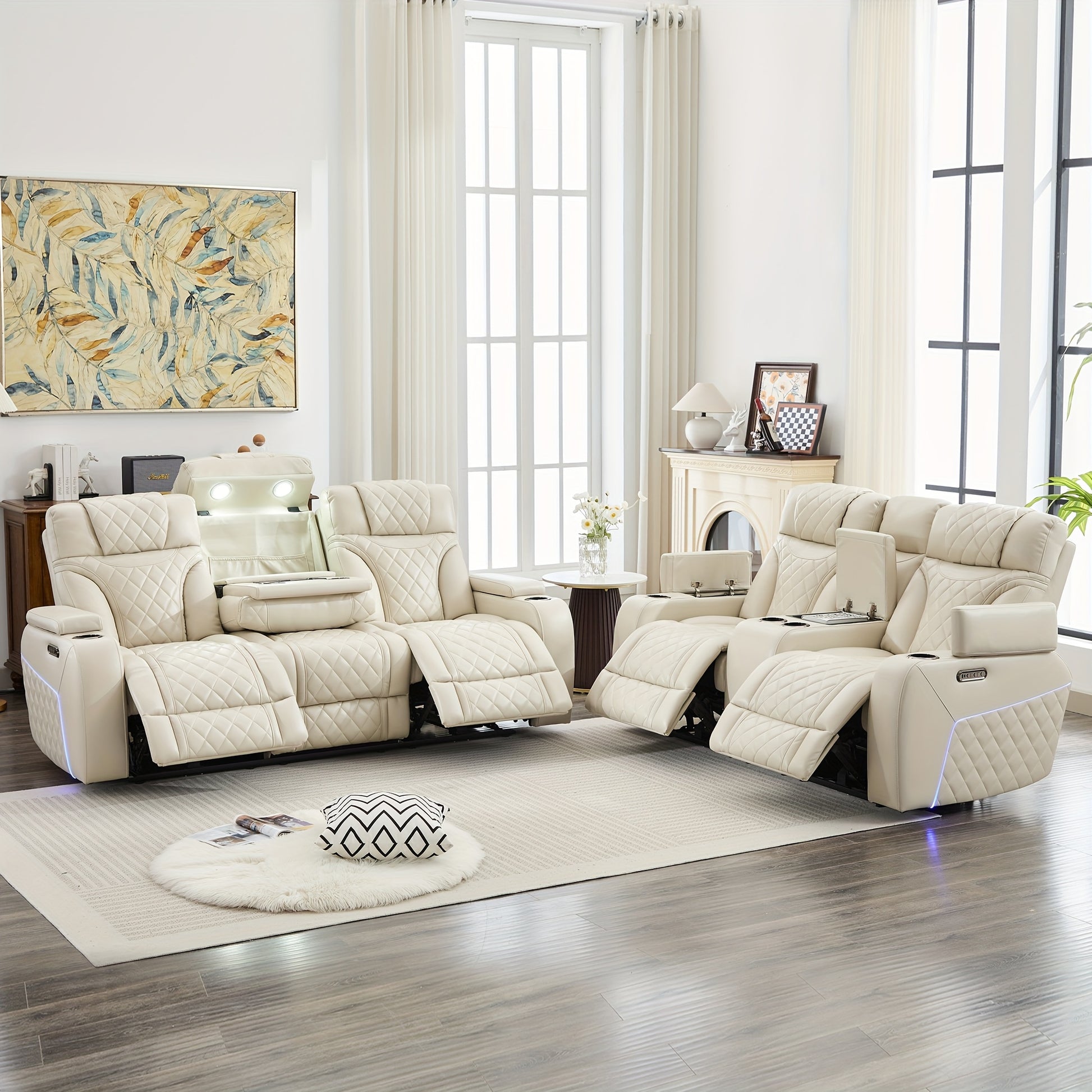 Sterling 2-Piece Power Reclining Home Theater Sofa & Loveseat Set - Beige - Sennfield Furniture