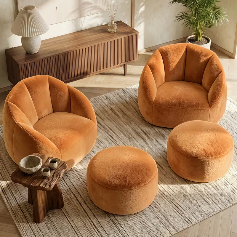 Marigold Velvet Accent Chair & Ottoman Set, Set of 2