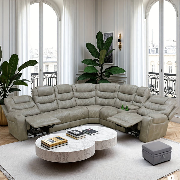 Chatsworth Grey Reclining Sectional Sofa with Storage Console & Ottoman - Sennfield Furniture