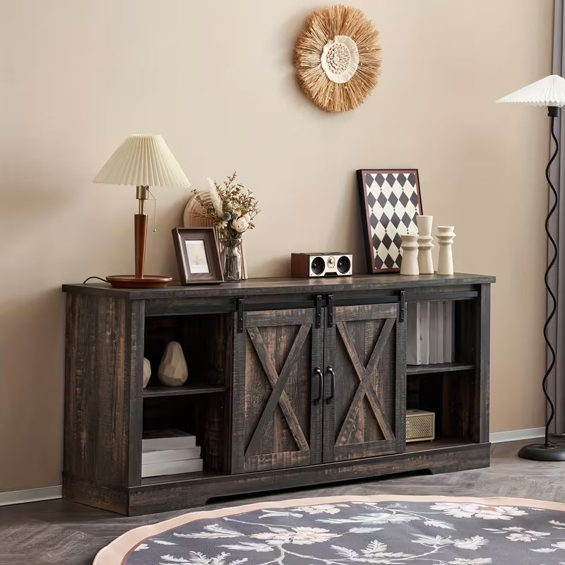 Caldwell 66" Farmhouse TV Console with Sliding Barn Doors