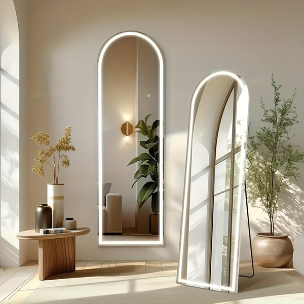 Aurora Arched Full-Length Floor Mirror - LED-Arched-White - Sennfield Furniture