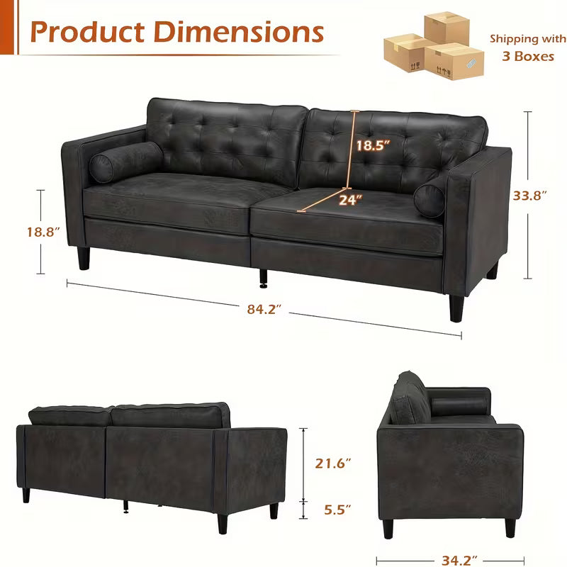 Hartwell Tufted Sofa in Warm Brown Suede