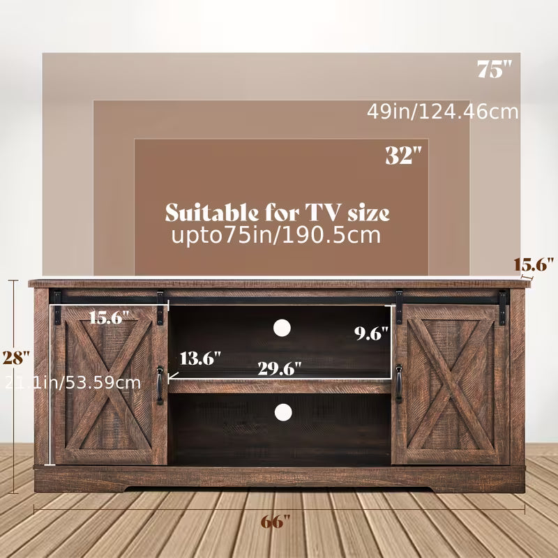 Caldwell 66" Farmhouse TV Console with Sliding Barn Doors