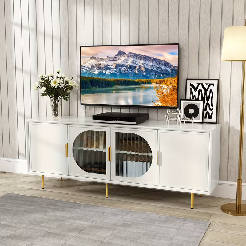 Vesper Contemporary TV Console with Glass Doors and Gold Legs