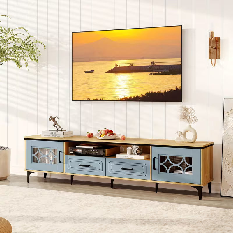 Bellamy 71" Mid-Century TV Console with Glass Cabinets