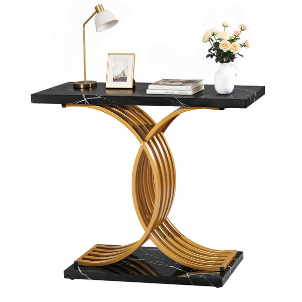 Vesper 39" Marble-Look Console Table with Gold X-Base - Sennfield Furniture