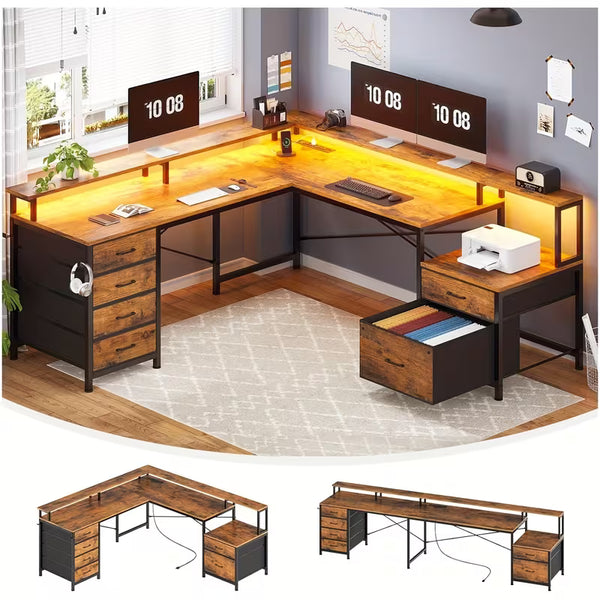 Ridgeway 108" L-Shaped Desk - Rustic Brown
