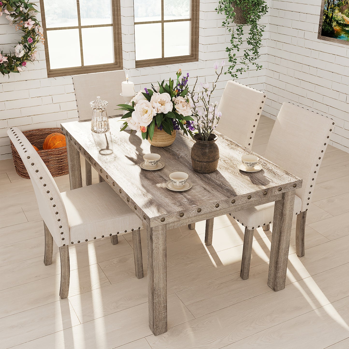 Sennfield Furniture Morden 5-Piece Rustic Farmhouse Dining Set - Beige