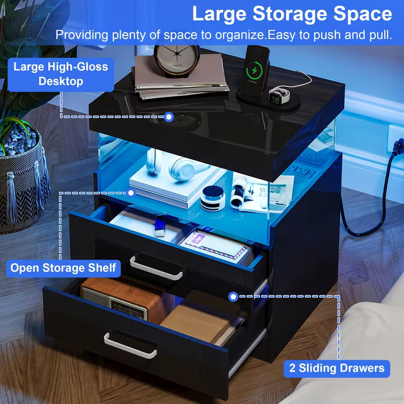 Vega High Gloss LED Nightstand, Set of 2