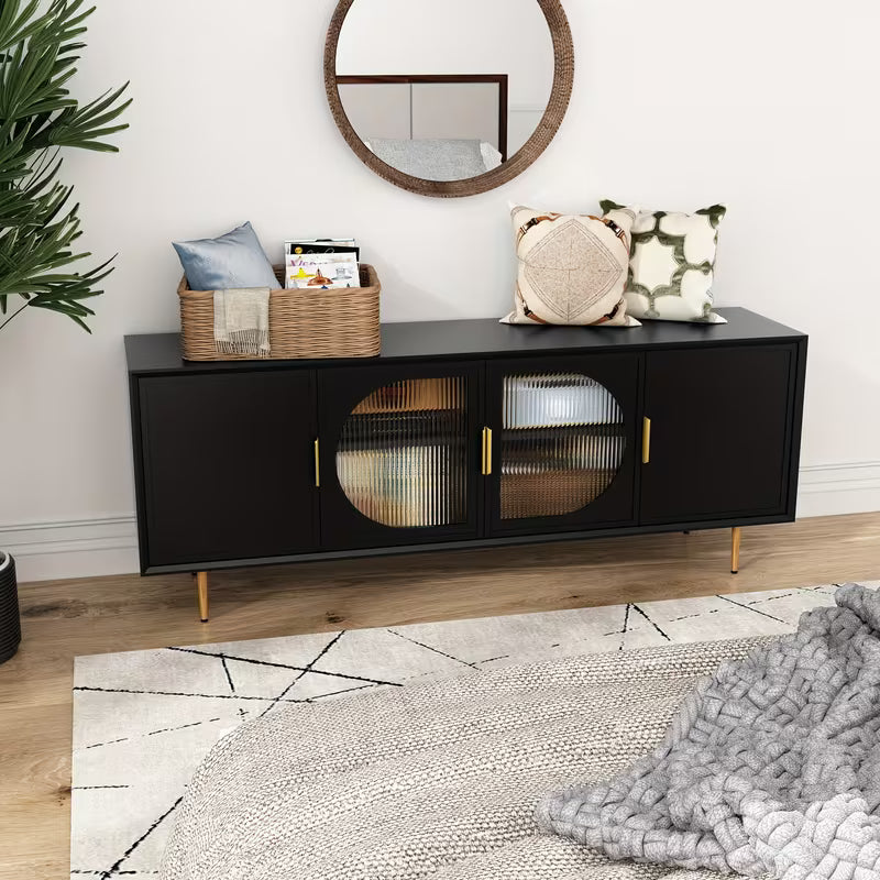 Vesper Contemporary TV Console with Glass Doors and Gold Legs
