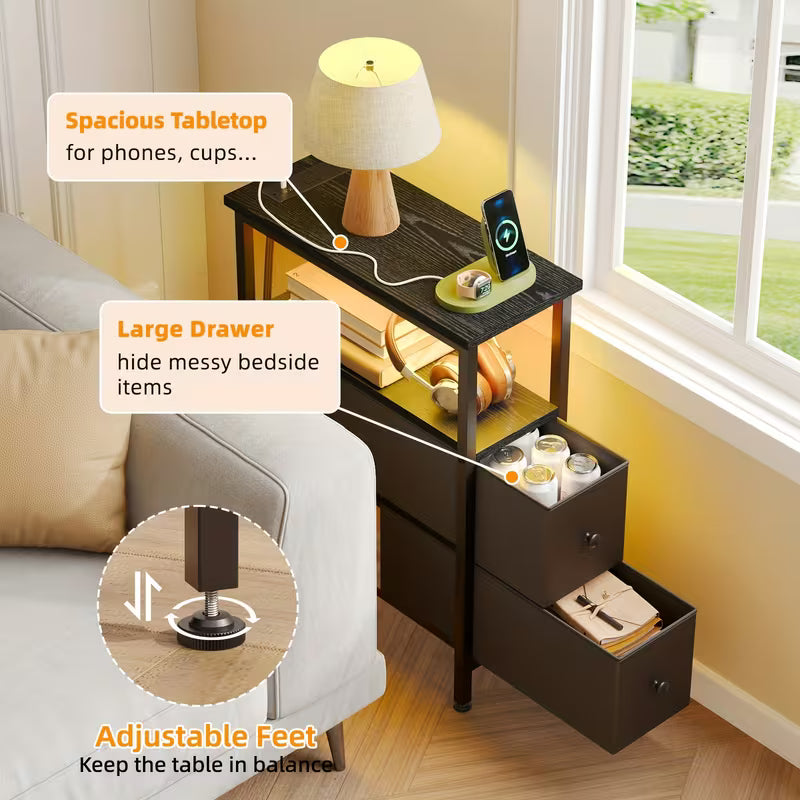 Finch Slim Nightstand with Charging Station