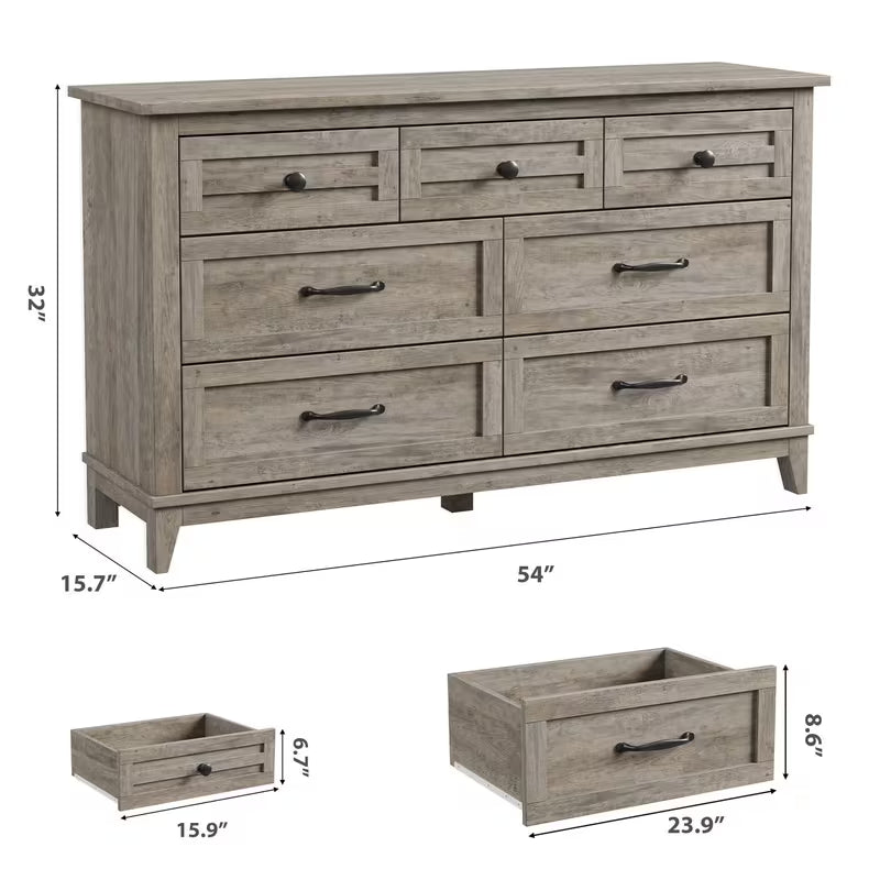 Wren 54" Wide 7-Drawer Dresser in Weathered Grey