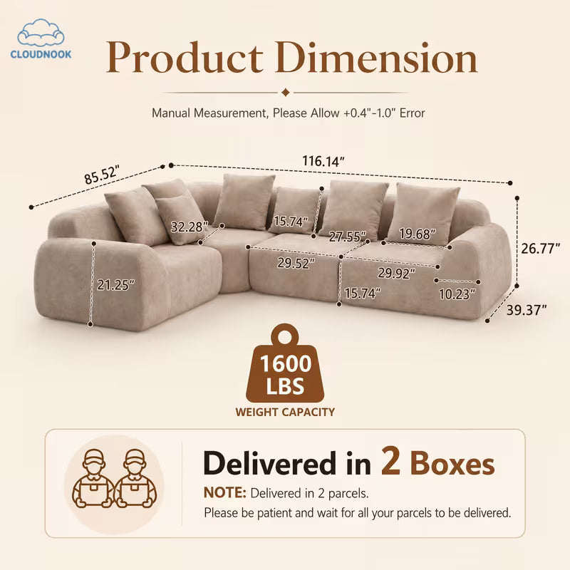 Haven Beige Cloud L-Shaped Sectional Sofa & Rug Set