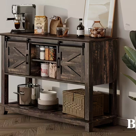 Papajet Dark Oak Sliding Barn Door Buffet Console in room setting