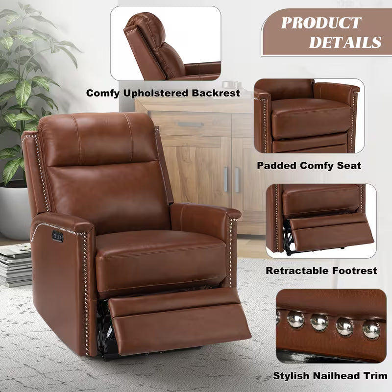 Holt Genuine Leather Power Recliner with USB Port