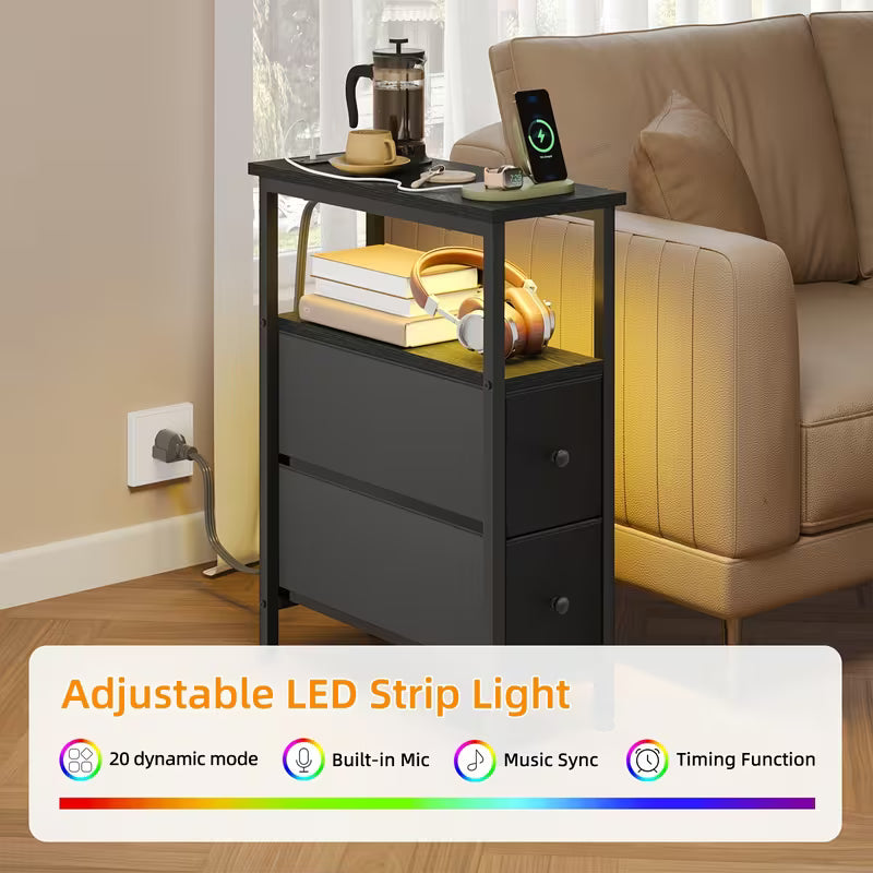 Finch Slim Nightstand with Charging Station