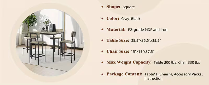Bexley 5-Piece Industrial Counter-Height Dining Set