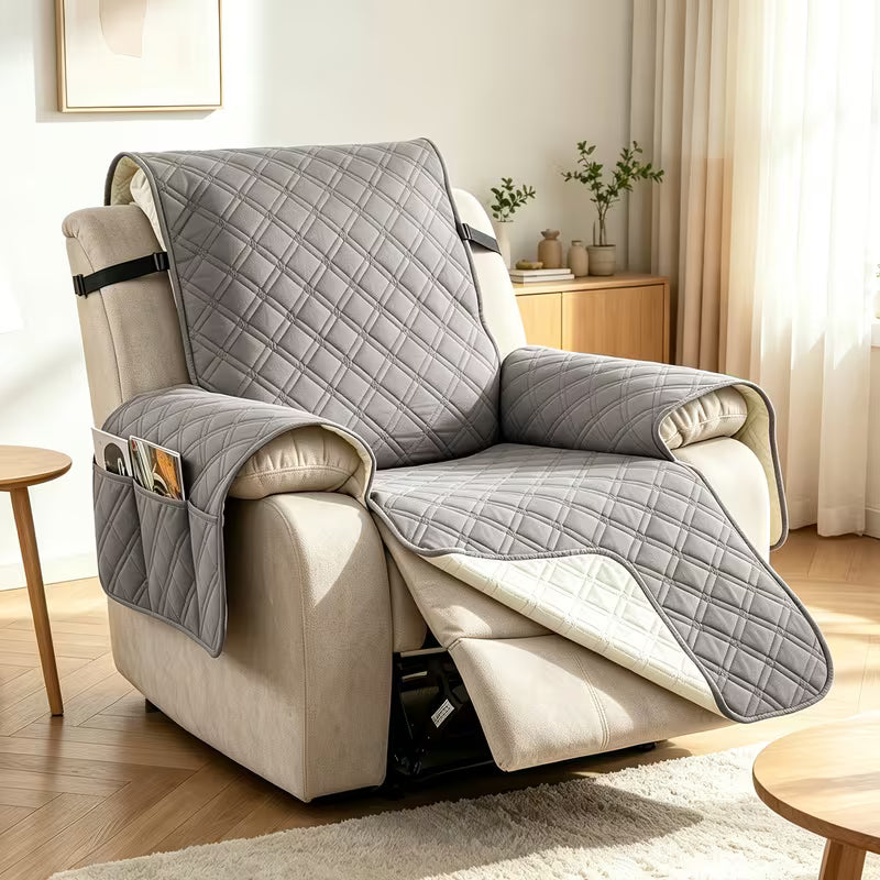 Quilted Recliner Protector Cover with Side Pockets
