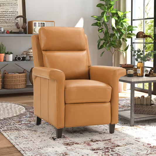 Weston Push Back Leather Recliner with Wood Legs