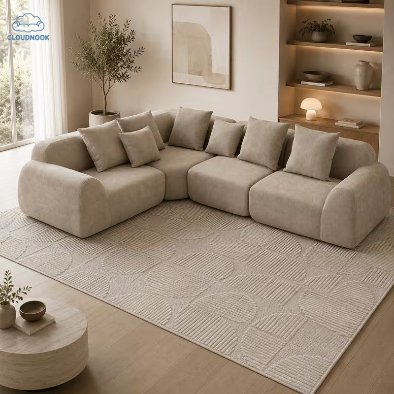Haven Beige Cloud L-Shaped Sectional Sofa & Rug Set