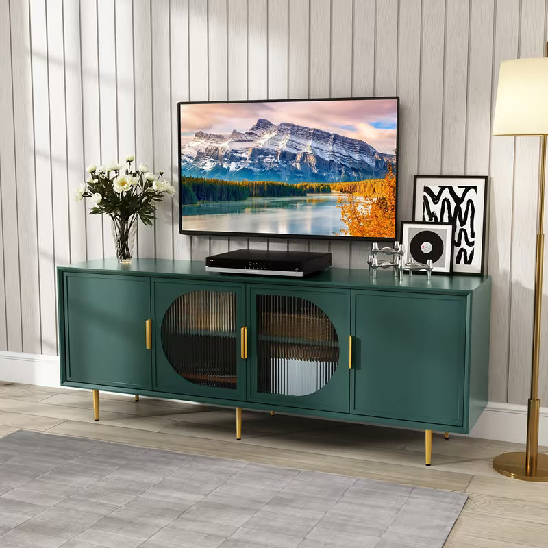 Vesper Contemporary TV Console with Glass Doors and Gold Legs