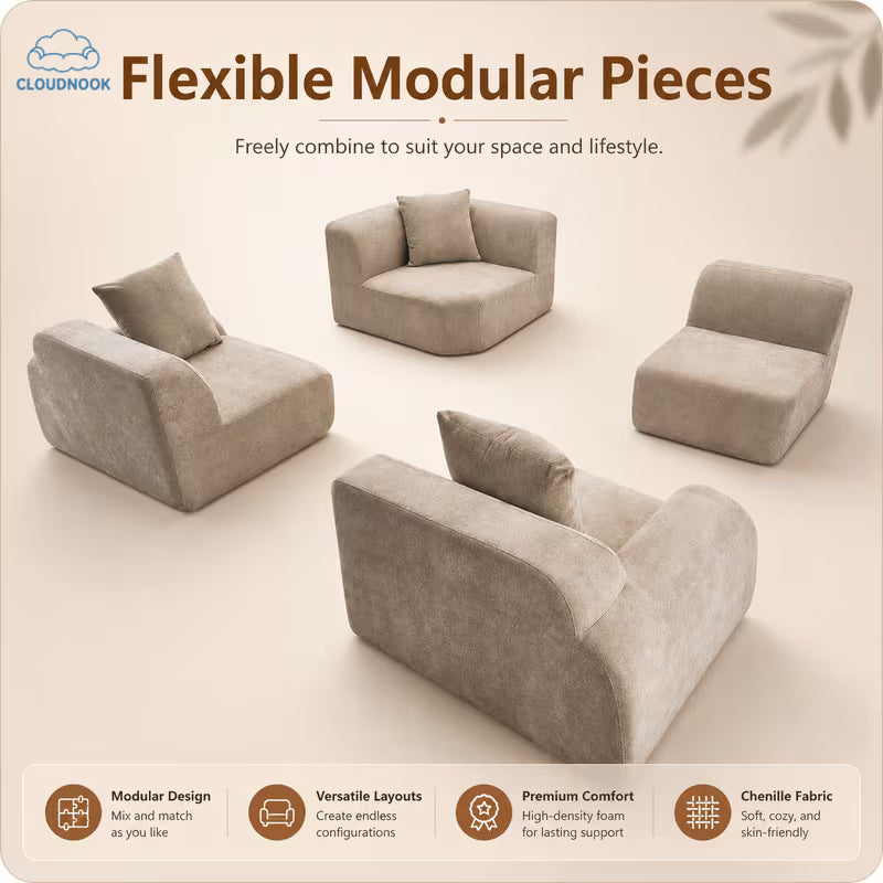 Haven Beige Cloud L-Shaped Sectional Sofa & Rug Set