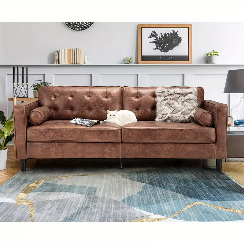 Hartwell Tufted Sofa in Warm Brown Suede