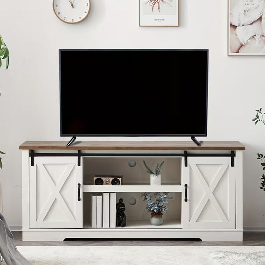 Caldwell 66" Farmhouse TV Console with Sliding Barn Doors