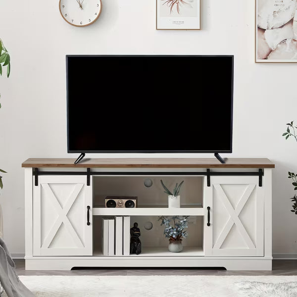 Caldwell 66" Farmhouse TV Console with Sliding Barn Doors