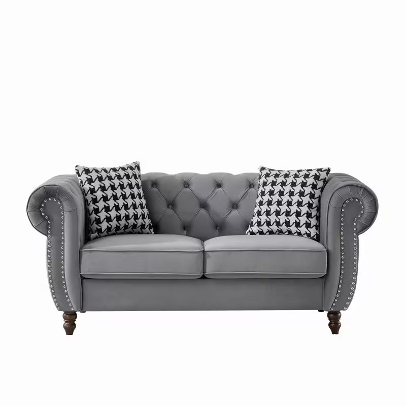 Beckwith Chesterfield Loveseat in Grey Velvet