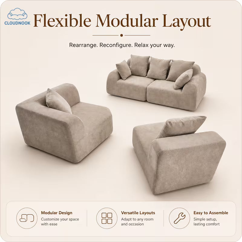Haven Beige Cloud L-Shaped Sectional Sofa & Rug Set