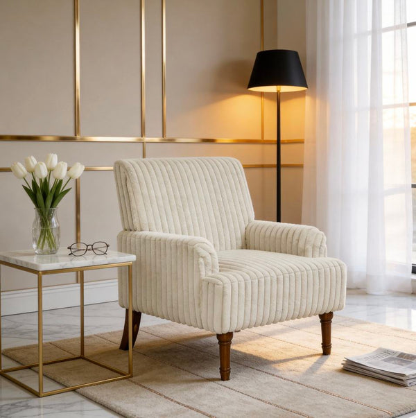 Corvina Wide Wale Corduroy Wingback Accent Chair - Rice White - Sennfield Furniture